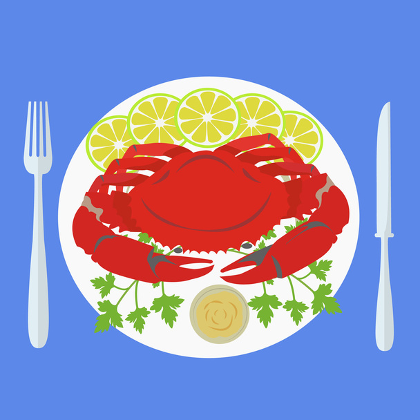 Vektor-Illustration einer Krabbe auf Teller mit Garnitur - Vektor, Bild