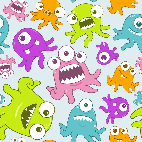 Happy Tentacle Creatures Seamless Pattern - Vector, Image