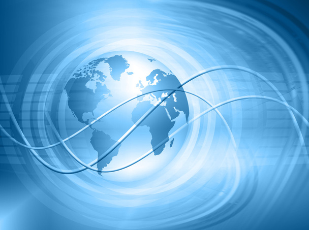 Nejlepší internetová koncepce globálního podnikání. Globe, zářící čáry na technologickém pozadí. Elektronika, Wi-Fi, paprsky, symboly Internet, televize, mobilní a satelitní komunikace - Fotografie, Obrázek