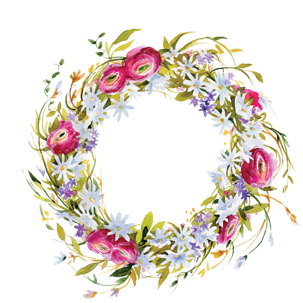 hand painted watercolor wreath. Flower decoration. - Vector, Image