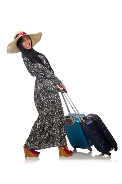 Woman in travelling concept on white - Foto, Imagem