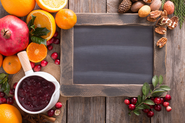 Fall and winter ingredients chalkboard frame - Photo, image