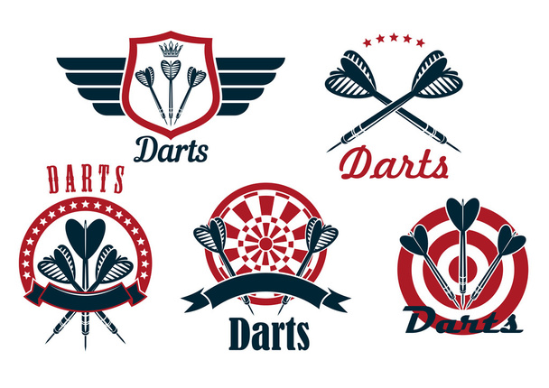 Darts game sporting emblems and icons - Διάνυσμα, εικόνα