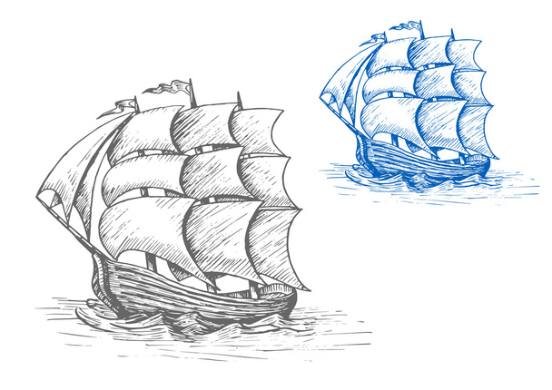 altes Segelschiff in stürmischen Wellen - Vektor, Bild