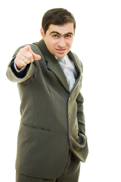 Businessman point a finger on a white background. - Foto, imagen