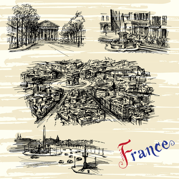 Francia - París, Niza - colección dibujada a mano
 - Vector, imagen