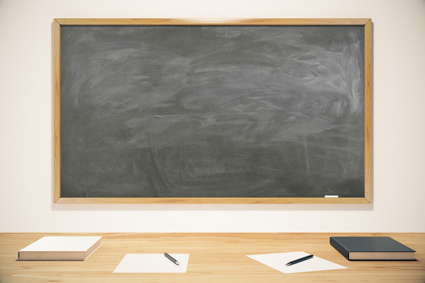 Blank school blackboard with books - Photo, Image
