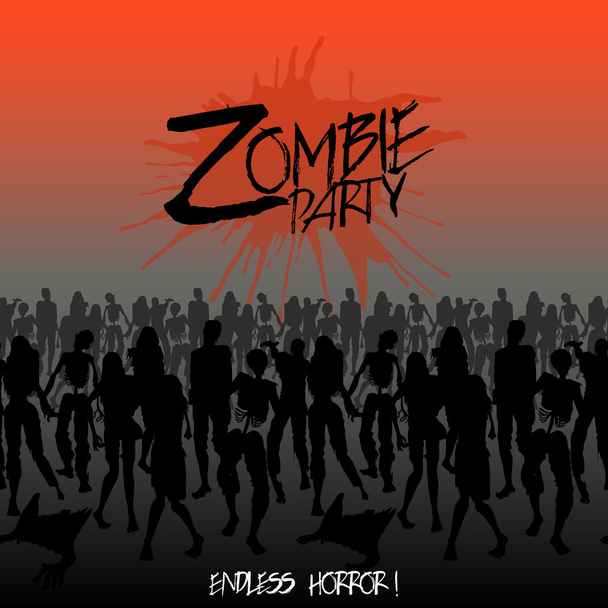 Zombie silhouettes crowd walking forward - Διάνυσμα, εικόνα