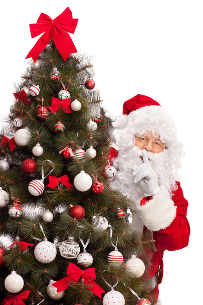 Santa Claus hiding behind a Christmas tree - Foto, Bild