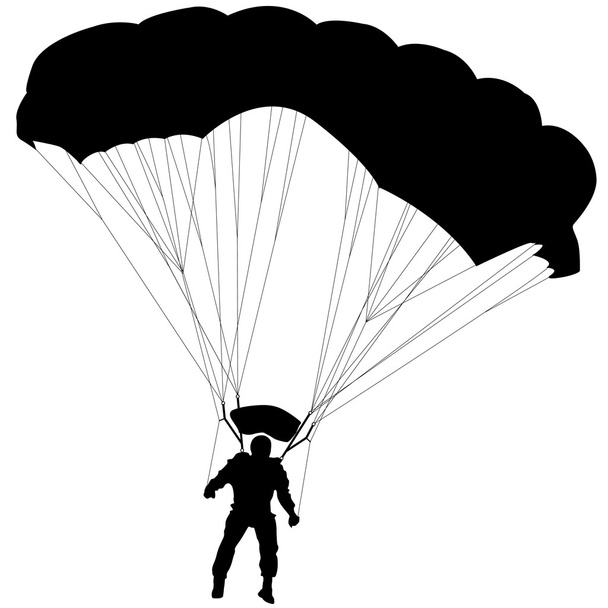 Paraşütçü, paraşütle atlama siluetleri vektör - Vektör, Görsel