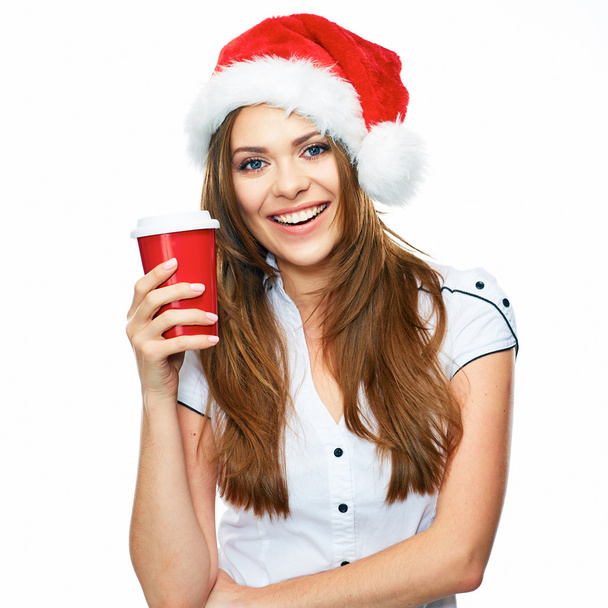 Santa Girl holding coffee cup - Foto, Bild