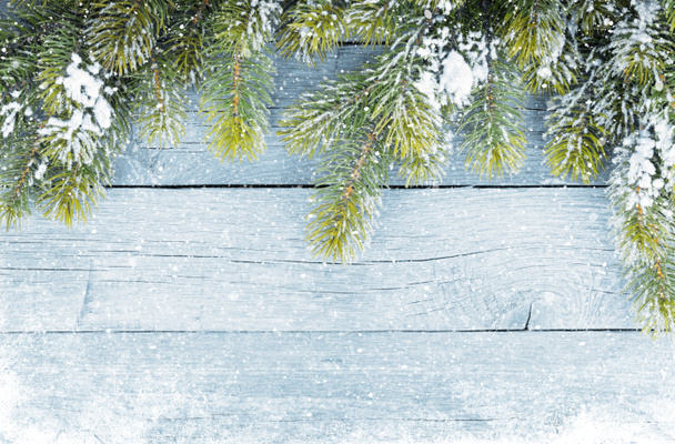 Textura de madeira velha com neve e abeto
 - Foto, Imagem
