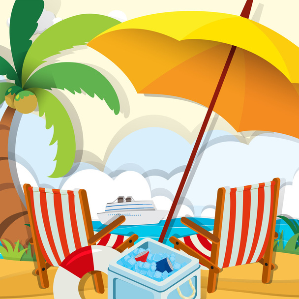 Scène de plage avec chaises et parasol
 - Vecteur, image