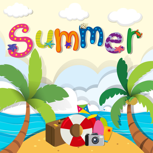 Летняя тема с пляжными объектами
 - Вектор,изображение