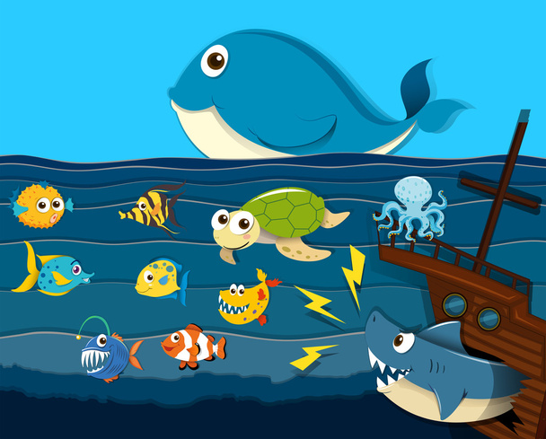 Морские животные в океане
 - Вектор,изображение