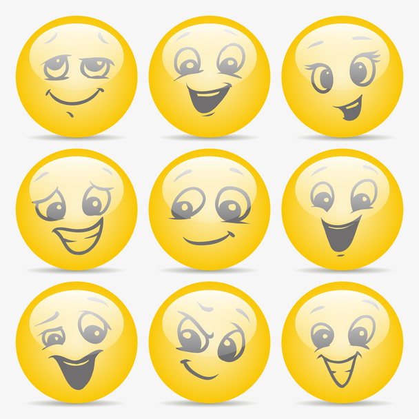 σύνολο χαμογελαστά πρόσωπα, εκφράζοντας τα διαφορετικά συναισθήματα - Διάνυσμα, εικόνα