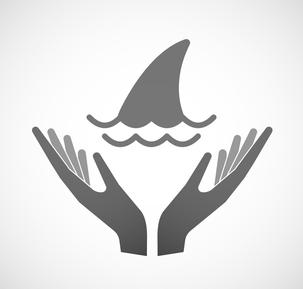 zwei Hände, die eine Haiflosse anbieten - Vektor, Bild