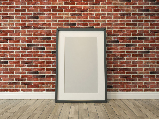 rámeček obrázku na cihlové zdi a dřevěné podlahy - Fotografie, Obrázek