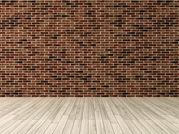 červená cihlová zeď s dřevěnou podlahu vykreslování - Fotografie, Obrázek