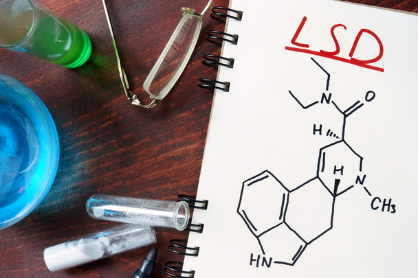 Notepad with chemical formula of LSD - 写真・画像