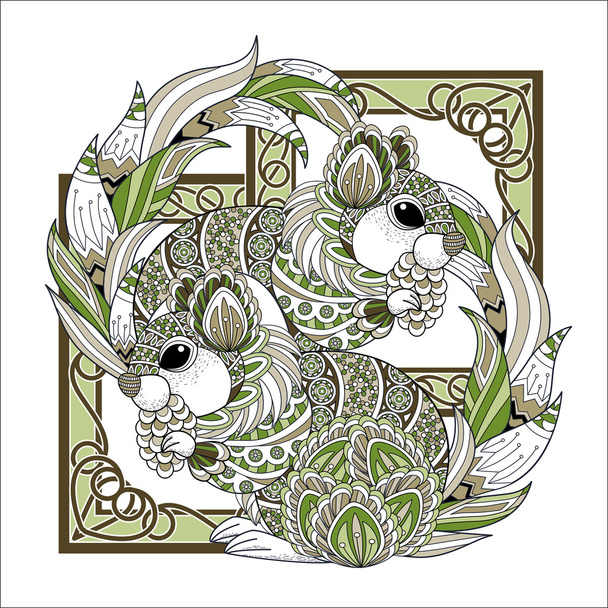 lovely squirrel coloring page - Διάνυσμα, εικόνα