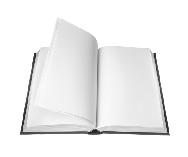 libro abierto con páginas en blanco sobre fondo blanco
 - Foto, Imagen