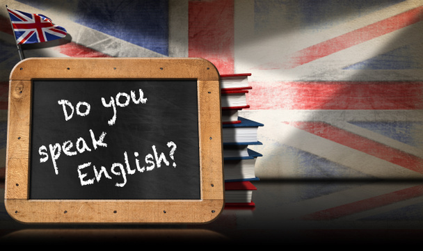 Do You Speak English - Blackboard and Books - Photo, Image