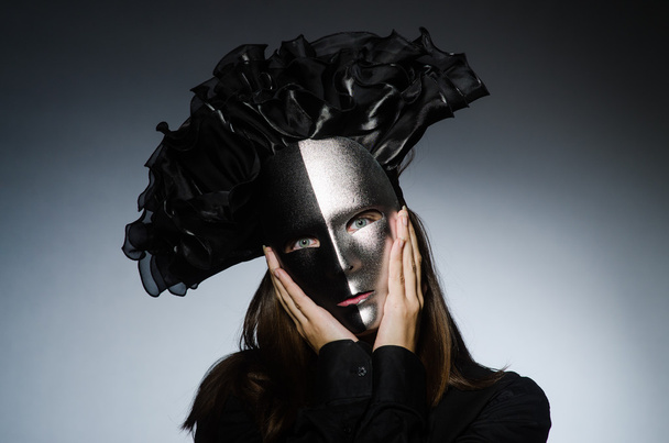 Woman with mask in funny concept - Φωτογραφία, εικόνα