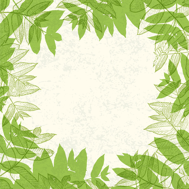 Green leaves frame on paper texture. Vector illustration, EPS10. - Vektör, Görsel