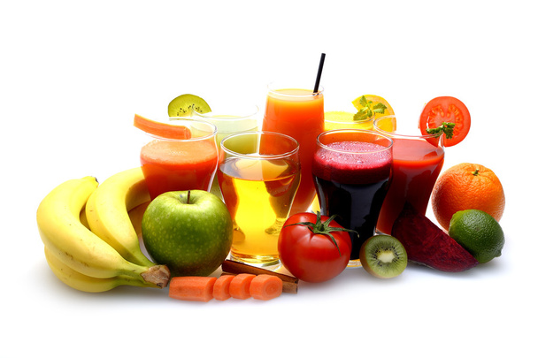 Свіжі фруктові та овочеві соки на білому тлі
 - Фото, зображення