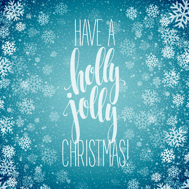Merry christmas  handwritten text on background with snowflakes. Vector illustration - Vetor, Imagem