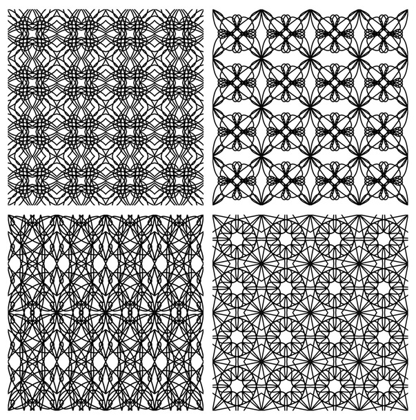 Set of black and white simple geometric monoline patterns in art deco style - Διάνυσμα, εικόνα