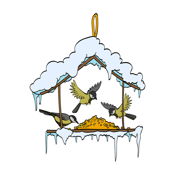 Годівниця для птахів у зимовому лісі. Векторні
 - Вектор, зображення