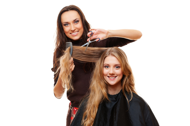 Улыбающийся парикмахер с клиентом
 - Фото, изображение