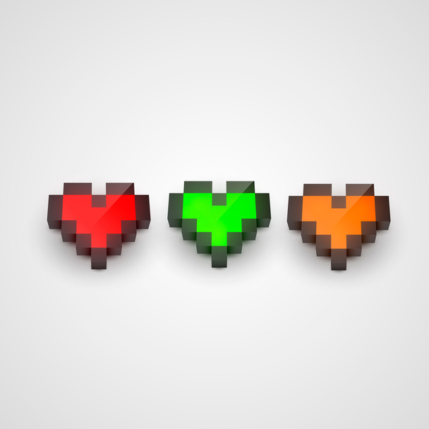 Colorful pixel isometric hearts. Clean vector - Vector, Image