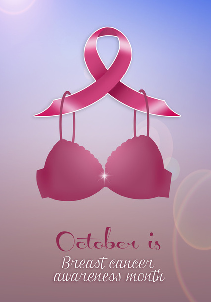 Pink bra with pink ribbon for breast cancer prevention - Photo, Image