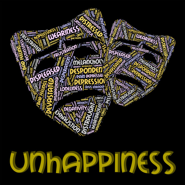 La palabra infelicidad indica dolor afectado y desesperado
 - Foto, imagen