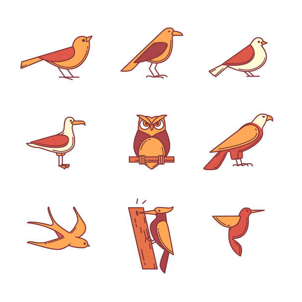 Birds icons thin line set - Vektor, Bild