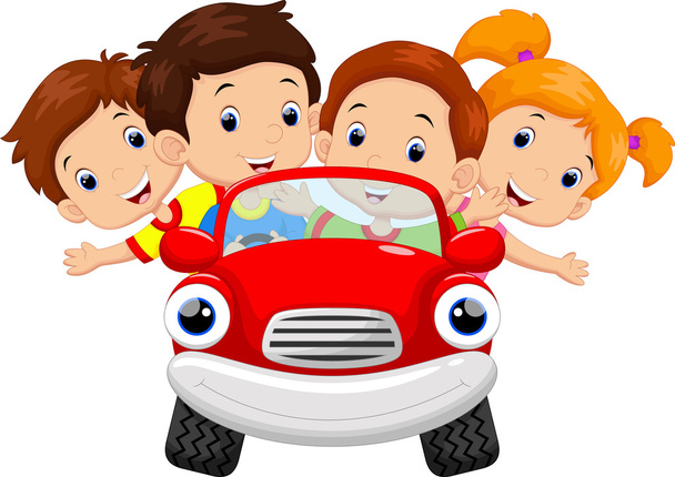 Kids driving car cartoon - Vector, Image