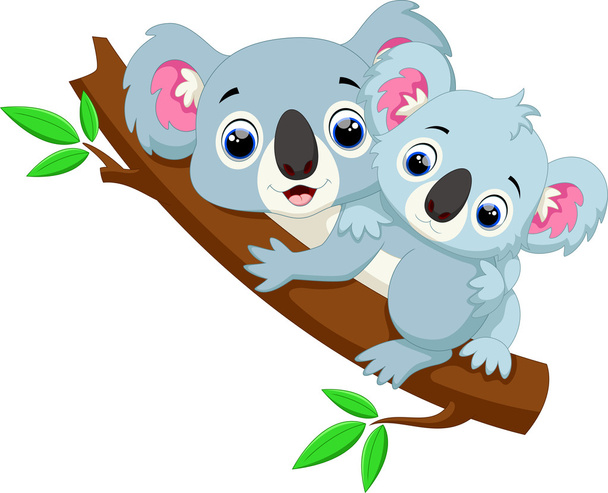 Cute koala cartoon en baby op een boom - Vector, afbeelding