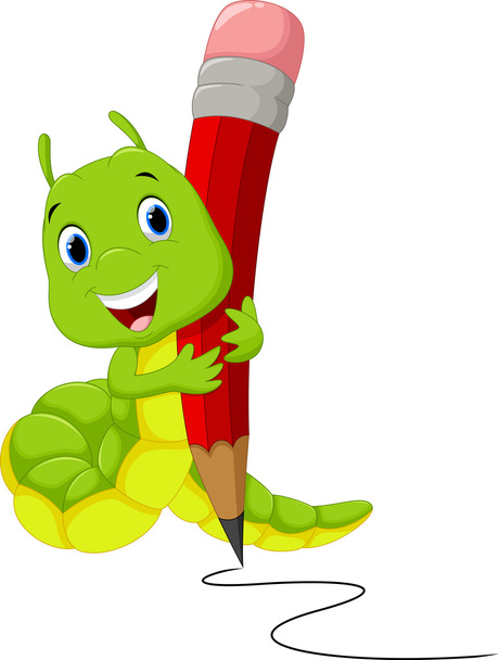 Schattig caterpillar cartoon schrijven - Vector, afbeelding