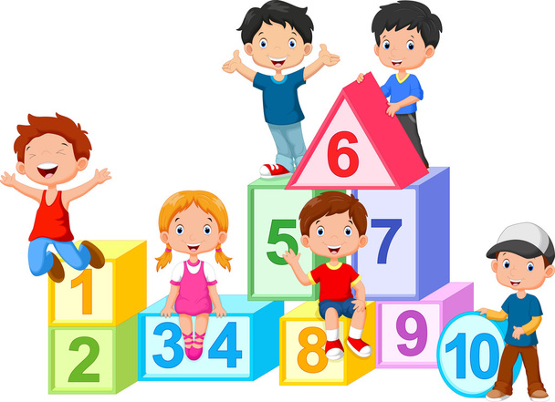 Щасливі діти з блоками чисел
 - Вектор, зображення
