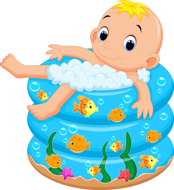 Vauva poika kylpy kylpyammeessa paljon saippuaa
 - Vektori, kuva