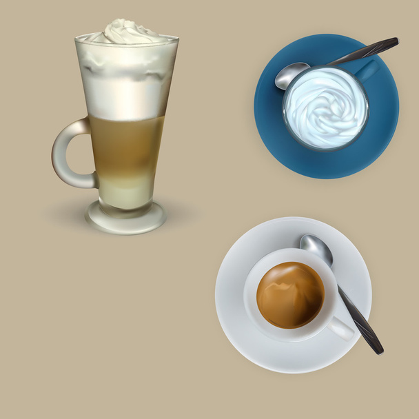 copo de vidro alto de cappuccino com chantilly feito camadas, ilustrações isoladas, latte vetor
 - Vetor, Imagem
