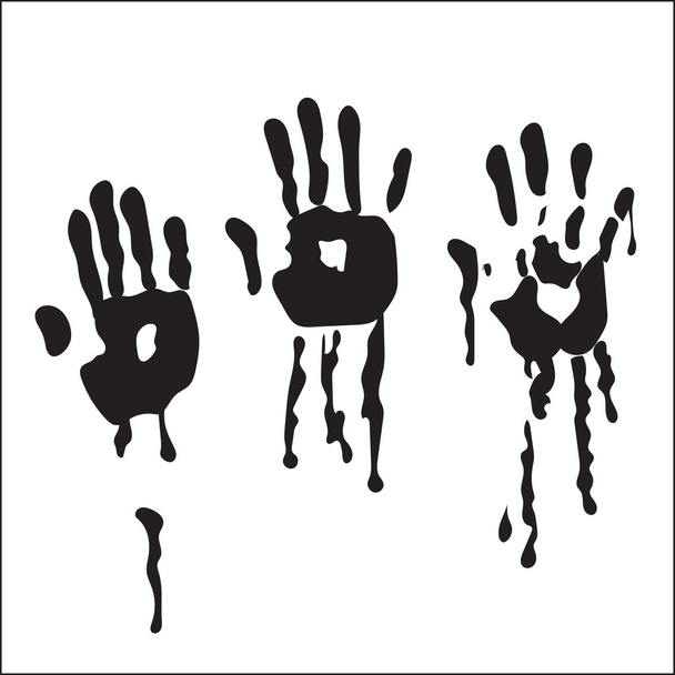 Handabdruck Blut Hand Vektor Illustration des Hängens kopfüber und im Flug, zum Drucken von Etiketten und Bürodekoration, Handwerk, Vorlage zum Schneiden - Vektor, Bild
