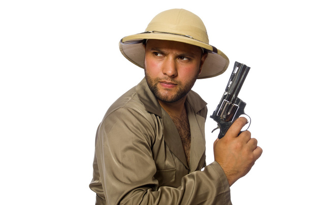 Man with gun isolated on white - Foto, Imagem