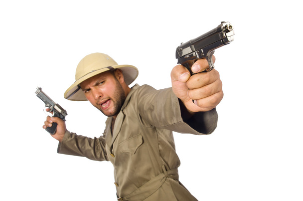 Hombre con arma aislada en blanco - Foto, Imagen