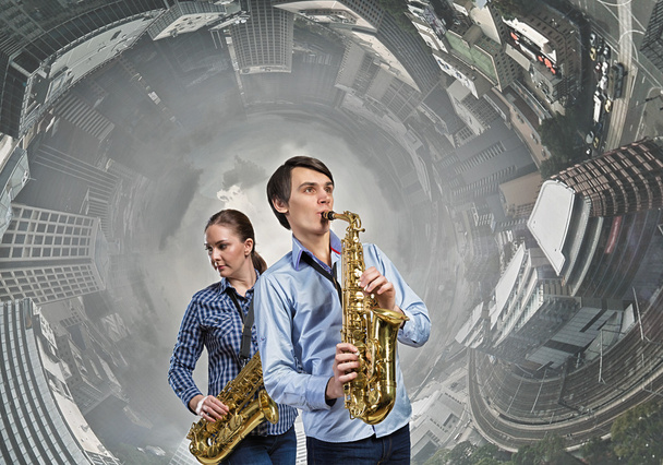 Musical duet. Concept image - Fotoğraf, Görsel
