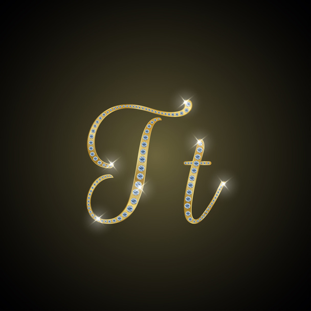 Shiny alphabet "T" of gold and diamond - Vektor, obrázek