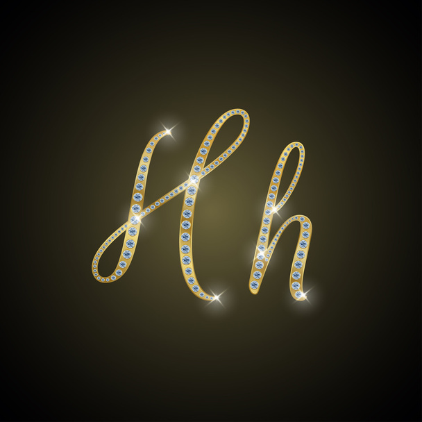 Alfabeto brillante "H" de oro y diamante
 - Vector, imagen
